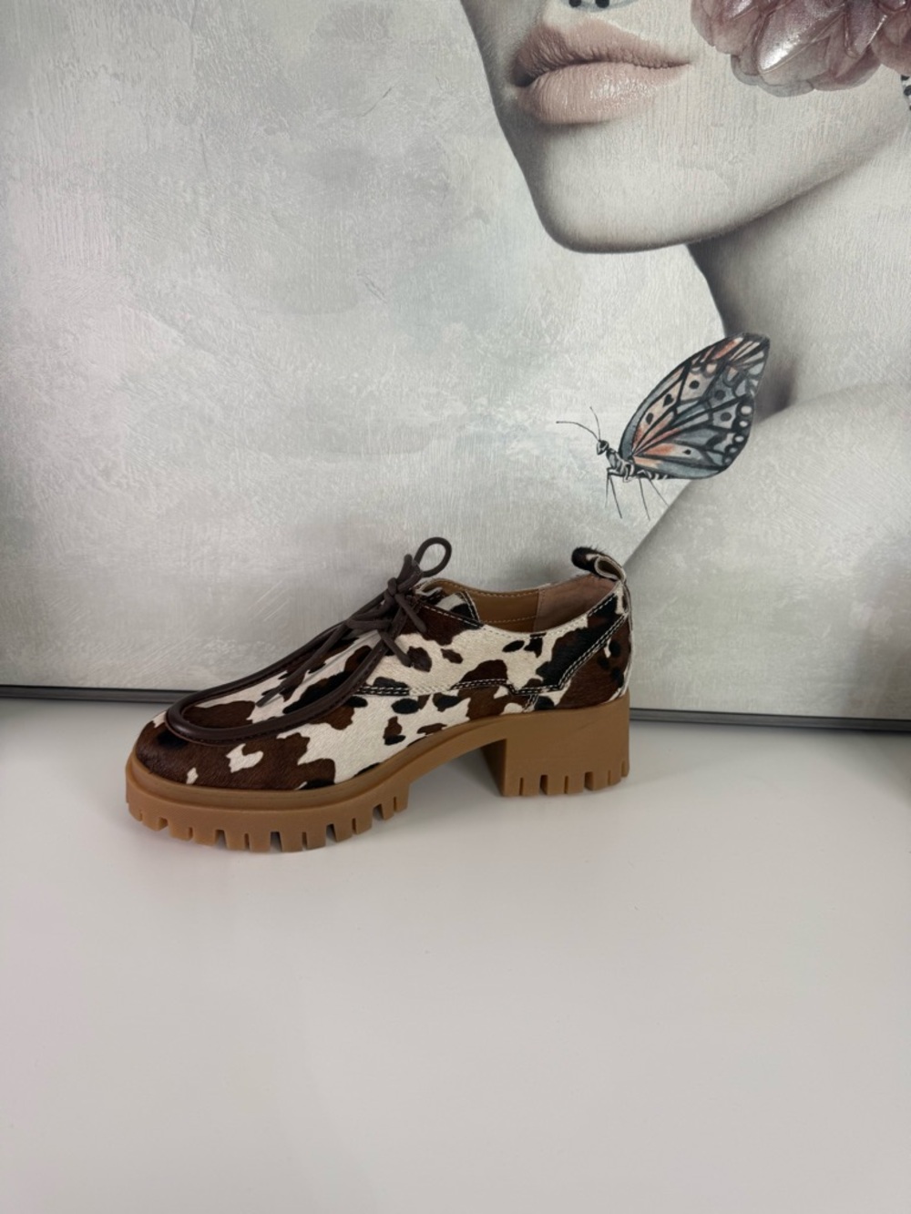 Dolce Vita Brown and White Cow-Print Lace Up Platform Boots - Picture 3 of 5